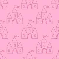 castle seamless pattern hand drawn doodle. , minimalism, monochrome, trendy color 2022. wallpaper, background, textile, wrapping paper. flags towers fairy tale children vector
