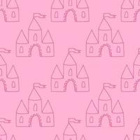 castle seamless pattern hand drawn doodle. , minimalism, monochrome, trendy color 2022. wallpaper, background, textile, wrapping paper. flags towers fairy tale children vector