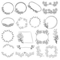 Flower Wreath, Hand Sketched Decorative Doodle Borders and Frames. vector