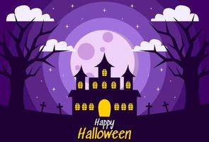 happy halloween background design in purple color for banner, poster, cover and more. vector