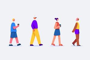 grupo de personas caminando afuera en diseño plano vector