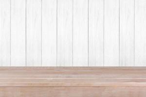 Wood table top on white wood background photo