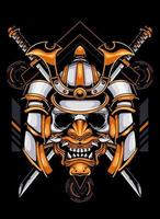Samurai skull illustration design with katana and futuristic style vector