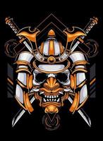 diseño de ilustración de calavera samurai con katana y estilo futurista vector