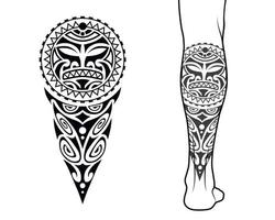 Maori tribal style tattoo pattern fit for a leg. With example on body. vector