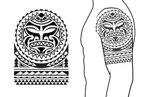 Maori tribal style tattoo pattern fit for a shoulder, arm. With example on body. vector