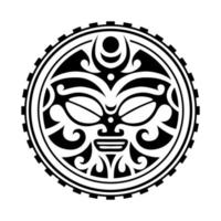 Round tattoo ornament with sun face maori style. African, aztecs or mayan ethnic mask. vector