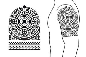 Maori tribal style tattoo pattern fit for a shoulder, arm. With example on body. vector