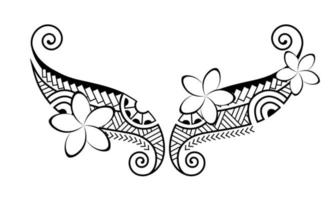 Maori style tattoo. Ethnic decorative oriental ornament with Frangipani Plumeria flowers. vector