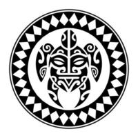 Sea turtle round circle ornament Maori style. Tattoo sketch vector