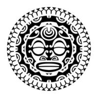 Round tattoo ornament with sun face maori style. African, aztecs or mayan ethnic mask. vector