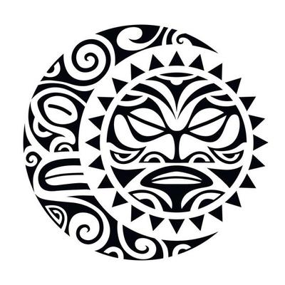 Sun and moon maori style tattoo sketch. Round tribal ornament.