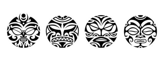 Set of round Maori tattoo ornament. African, maya, aztec, ethnic, tribal style. vector