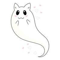 lindo gato fantasma kawaii con orejas sobre un fondo blanco. ilustración vectorial para halloween. vector