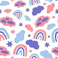 Rainbow and cloud pastel seamless pattern vector