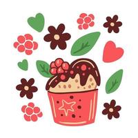 Cute raspberry dessert vector illustration