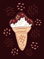 Cono de helado de chocolate doodle ilustración vectorial vector