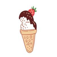 Doodle ice cream with strawberry vector