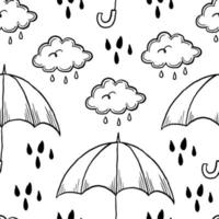 Doodle umbrella with rainy cloud seamless pattern vector