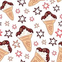 Sprinkles ice cream cone with stars seamless pattern vector