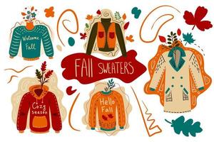 Doodle fall cloth collection in cartoon style vector