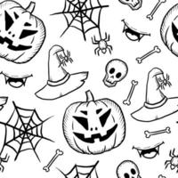 Halloween black and white doodles seamless background vector