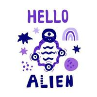 Bizarre alien with text vector illustration