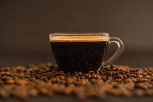 Cup with coffee and beans Macro view Art abstract photo