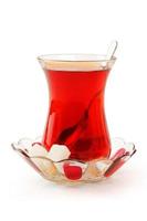 Turkish tea and sugar beside photo