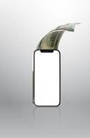 transferencia de dinero en dólares y teléfonos inteligentes foto