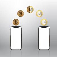 transferencia de dinero criptográfico de smartphone y bitcoin foto