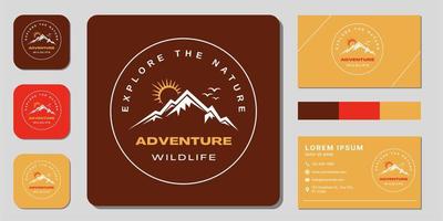 mountain line logo and business card design vector