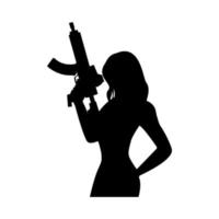 Silhouettes of woman with weapons in their hands. Vector illustration is simple