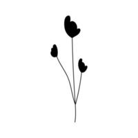 Illustration of a flower, silhouette of a twig with flowers and leaves. Vector illustration. Floral print