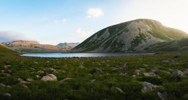 Hidden gem Levanis lake panorama in Georgia in summer photo