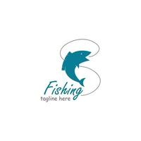 logo de pesca, plantilla de logo de pez y anzuelo vector