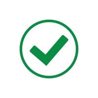 Green check mark icon. Tick symbol in green color, vector illustration.