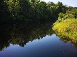 River or lake with green trees photo