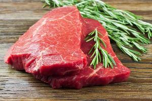Fresh raw meat with rosemary photo