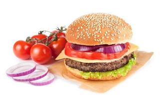 Homemade cheeseburger isolated on white background photo