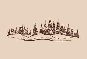 Sketch of wild nature with forest. Hand drawn illustration converted to vector. vector