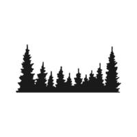 Silhouette of pine trees forest isolated on white background. Hand drawn vector illustration.