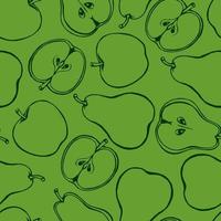 Seamless pattern with hand drawn fruits elements apple pear. Vegetarian wallpaper. vector