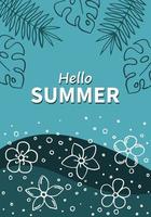 Hand drawn summer poster with tropical leaves. Summer holidays cards.