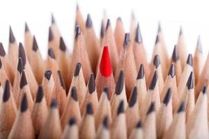 One sharpened red pencil among many ones photo