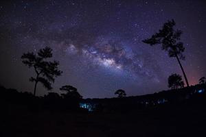 Silhouette of Tree and Milky Way. Long exposure photograph.With grain photo