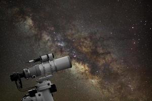 Telescope watching the milky way galaxy on night sky