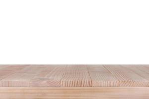 Wood table top on white background photo