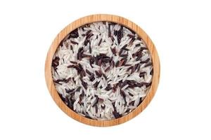 Mix basmati rice and rice berry in wood bowl photo