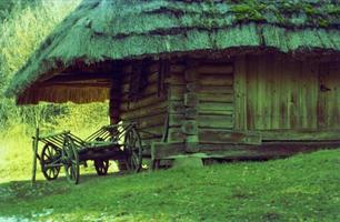 Photo on theme of old wooden hut without windows